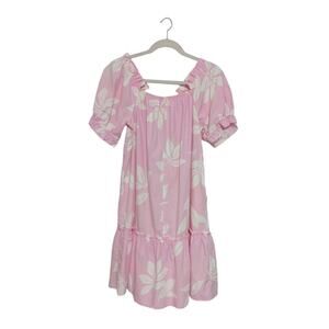 Vintage 70s Helena's Hawaiian MuMu Dress Pastel Pink Womens Large Floral VTG